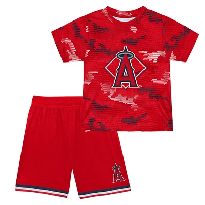 Ensemble t-shirt et short rouge Los Angeles Angels Field Ball Fanatics pour tout-petits