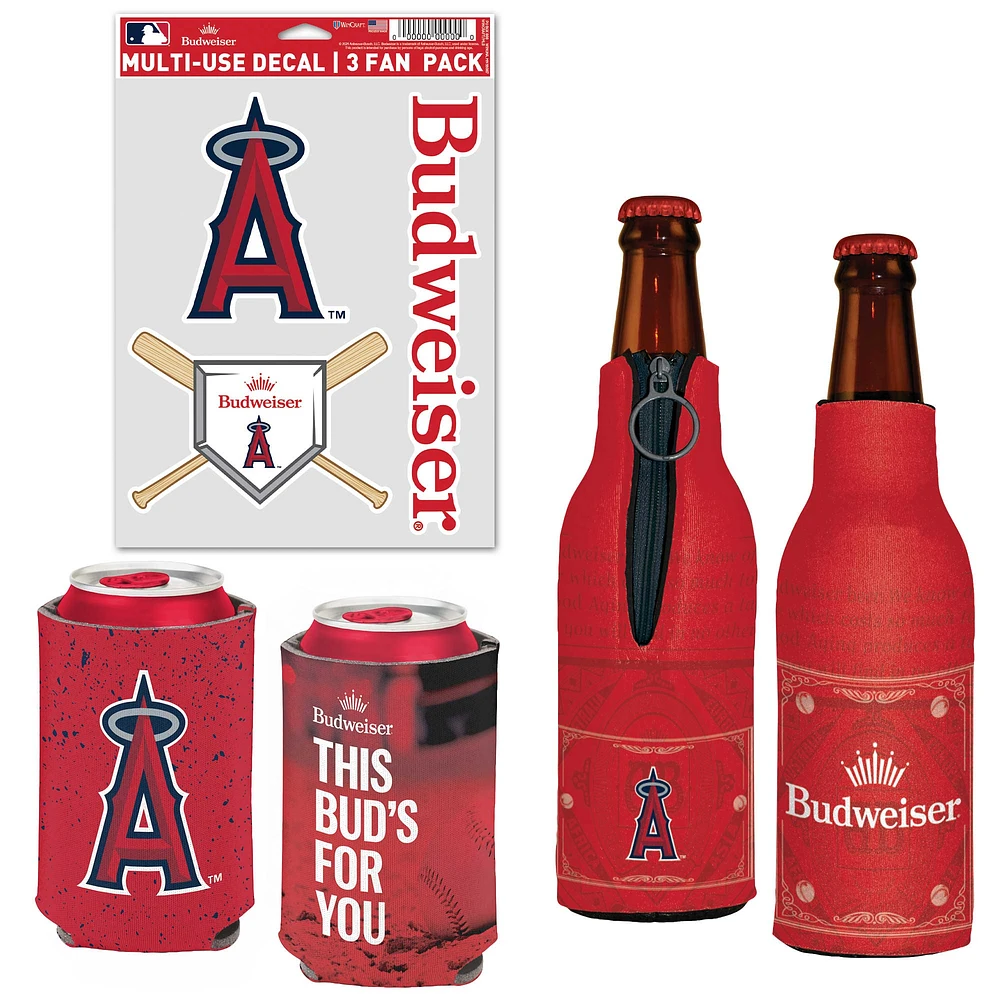 WinCraft Los Angeles Angels MLB x Budweiser Refroidisseur de canettes, refroidisseur de bouteilles et pack d'autocollants