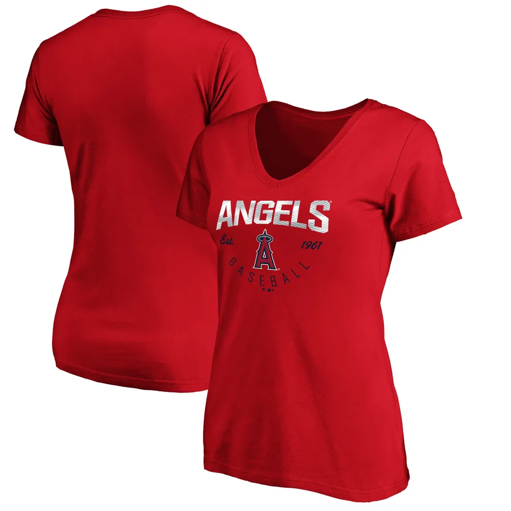 Fanatics Branded Women's Red Los Angeles Angels Core Live for It V-Neck Long Sleeve T-Shirt - Red