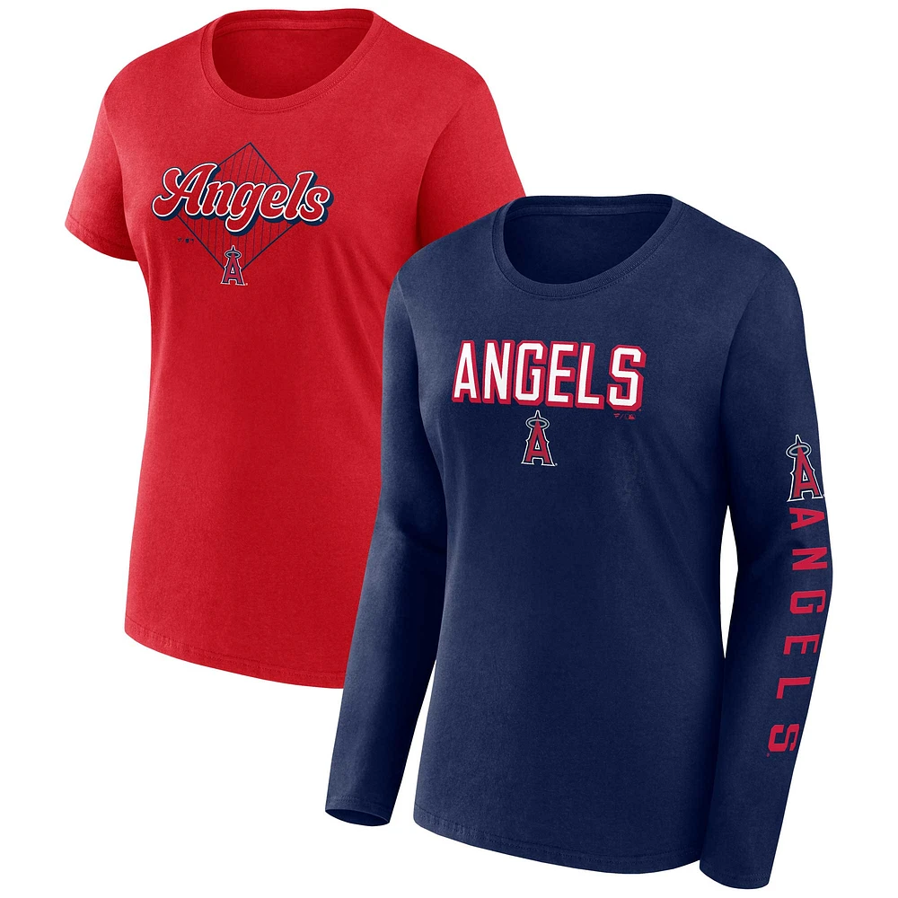 Pack combiné de t-shirts Fanatics pour femmes bleu marine/rouge Los Angeles Angels