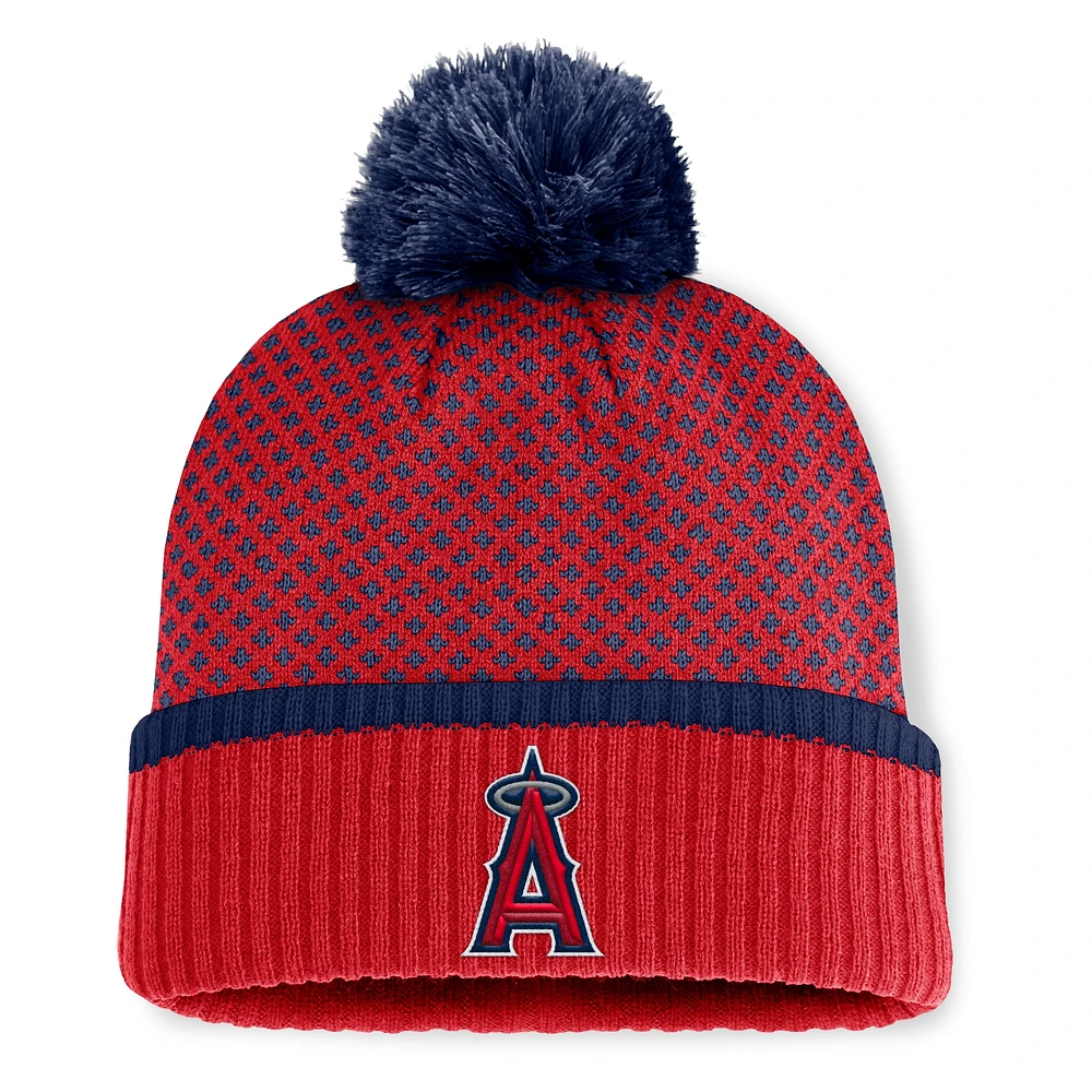 Bonnet tricoté à revers et pompon en jacquard rouge pour femme Fanatics Los Angeles Angels