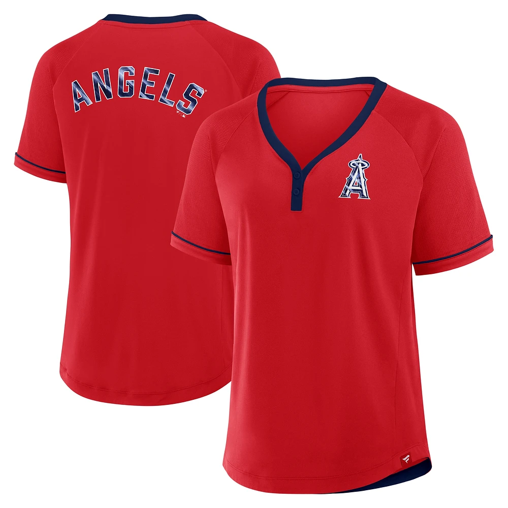 T-shirt col en V raglan rouge pour femme Los Angeles Angels League Diva Star Fanatics