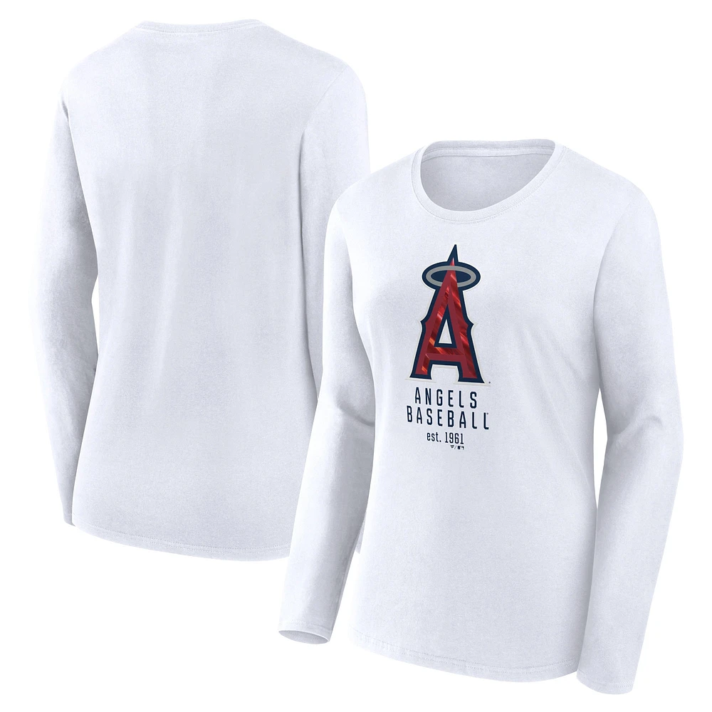 Women's Fanatics  White Los Angeles Angels Lightweight Fitted Long Sleeve T-Shirt