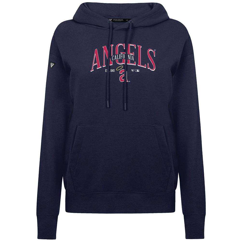 Women's Levelwear Navy Los Angeles Angels  Adorn Throwback Spellout Pullover Hoodie