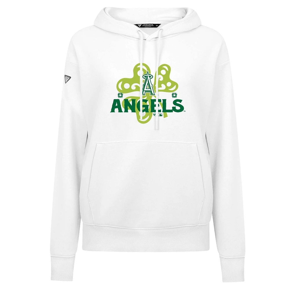 Sweat à capuche blanc imprimé trèfle pour la Saint-Patrick des Los Angeles Angels femme Levelwear