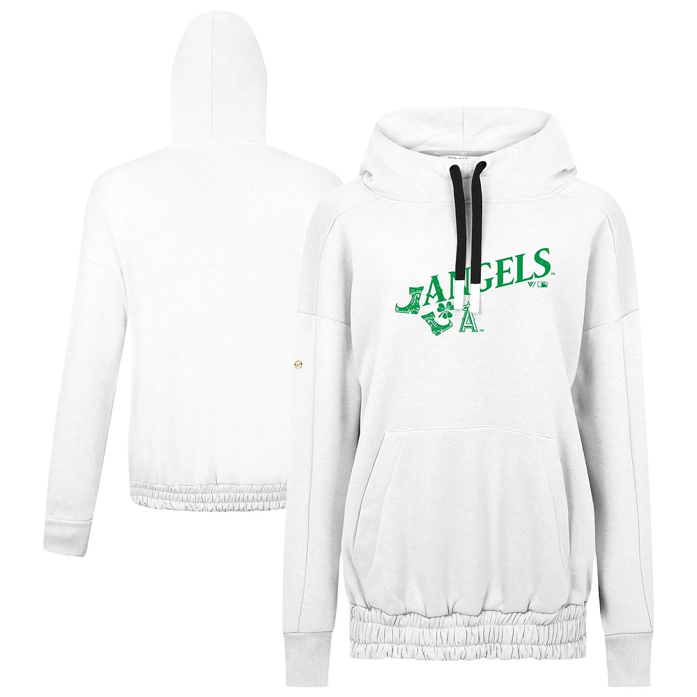 Sweat à capuche blanc imprimé cascade Los Angeles Angels pour femme Levelwear St. Patrick's Day