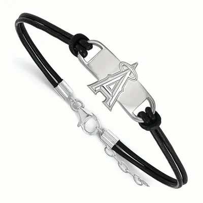 Los Angeles Angels Women's Sterling Silver Small Center Leather Bracelet