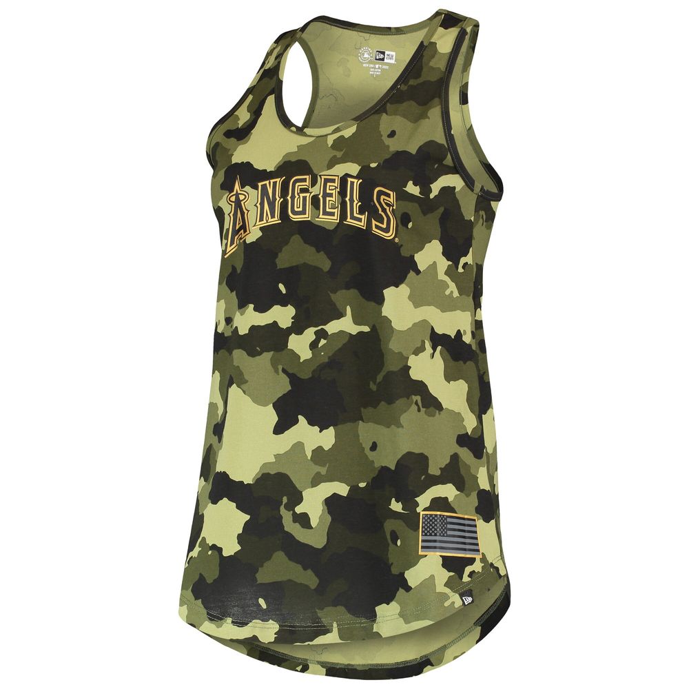 Women's New Era Green Los Angeles Angels 2022 MLB Armed Forces Day Camo Racerback Tank Top