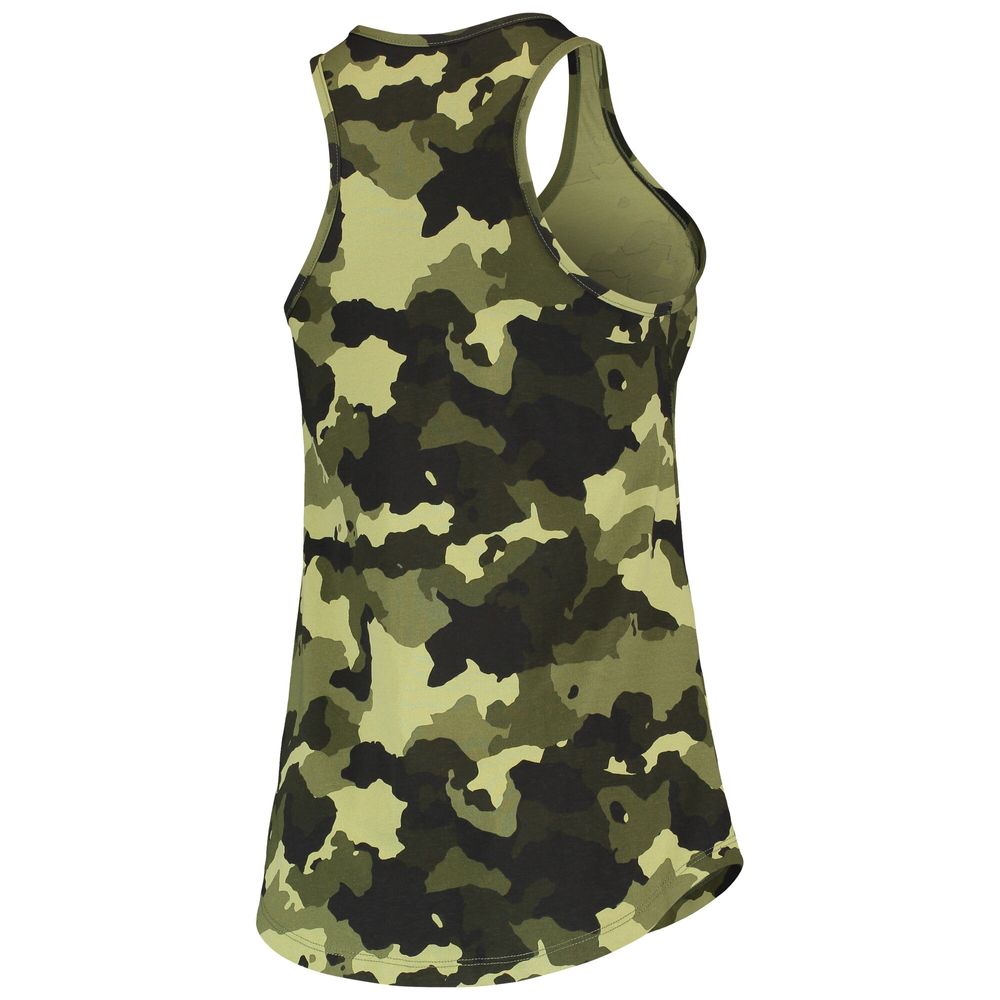 Women's New Era Green Los Angeles Angels 2022 MLB Armed Forces Day Camo Racerback Tank Top