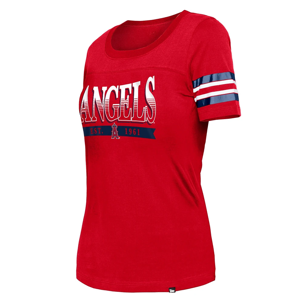 Women's New Era Red Los Angeles Angels Team Stripe T-Shirt