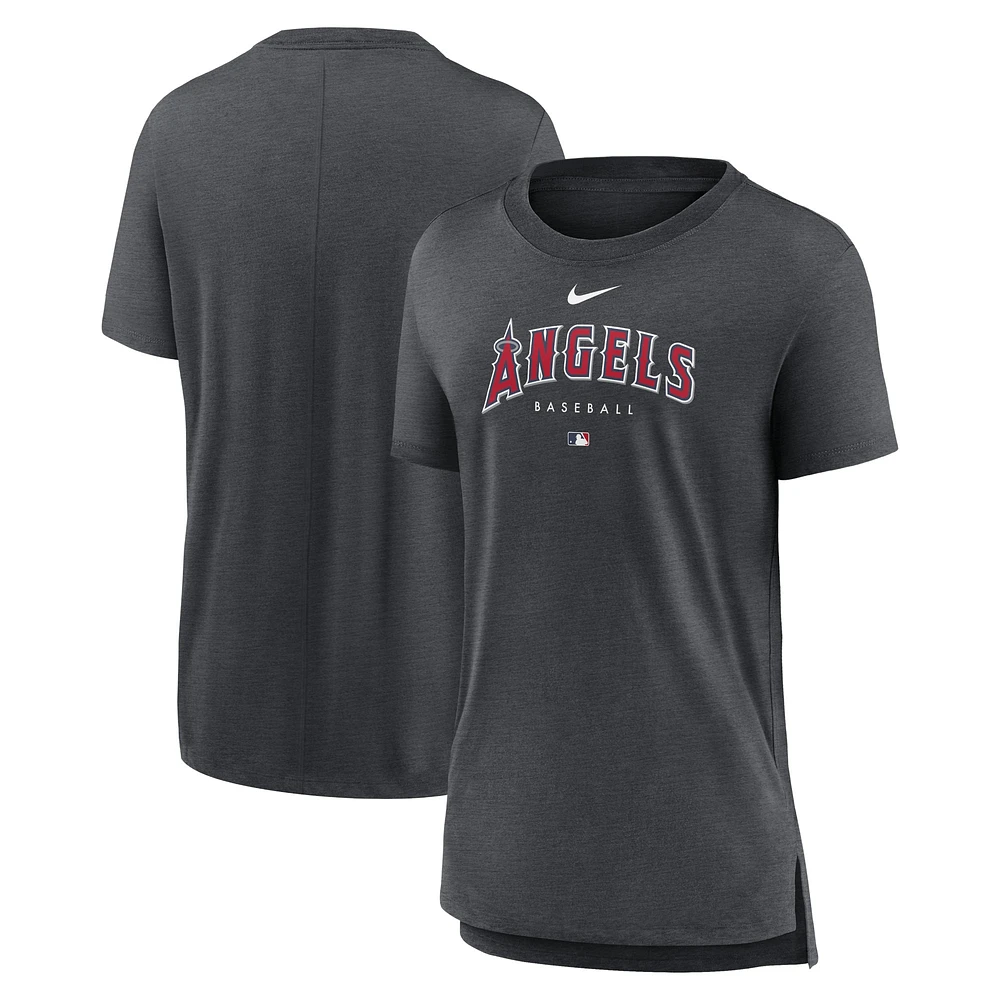 Women's Nike Heather Charcoal Los Angeles Angels Authentic Collection Early Work Tri-Blend T-Shirt