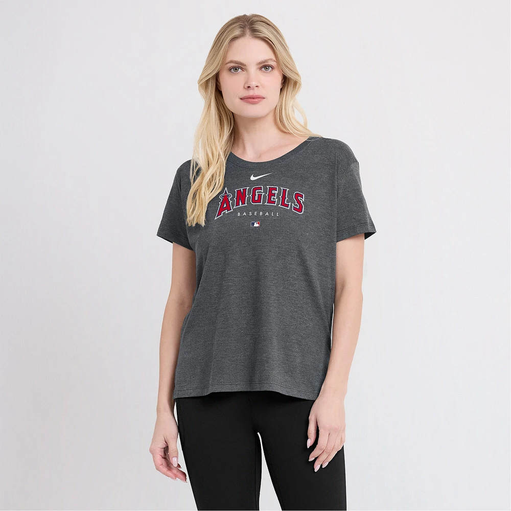 Women's Nike Heather Charcoal Los Angeles Angels Authentic Collection Early Work Tri-Blend T-Shirt