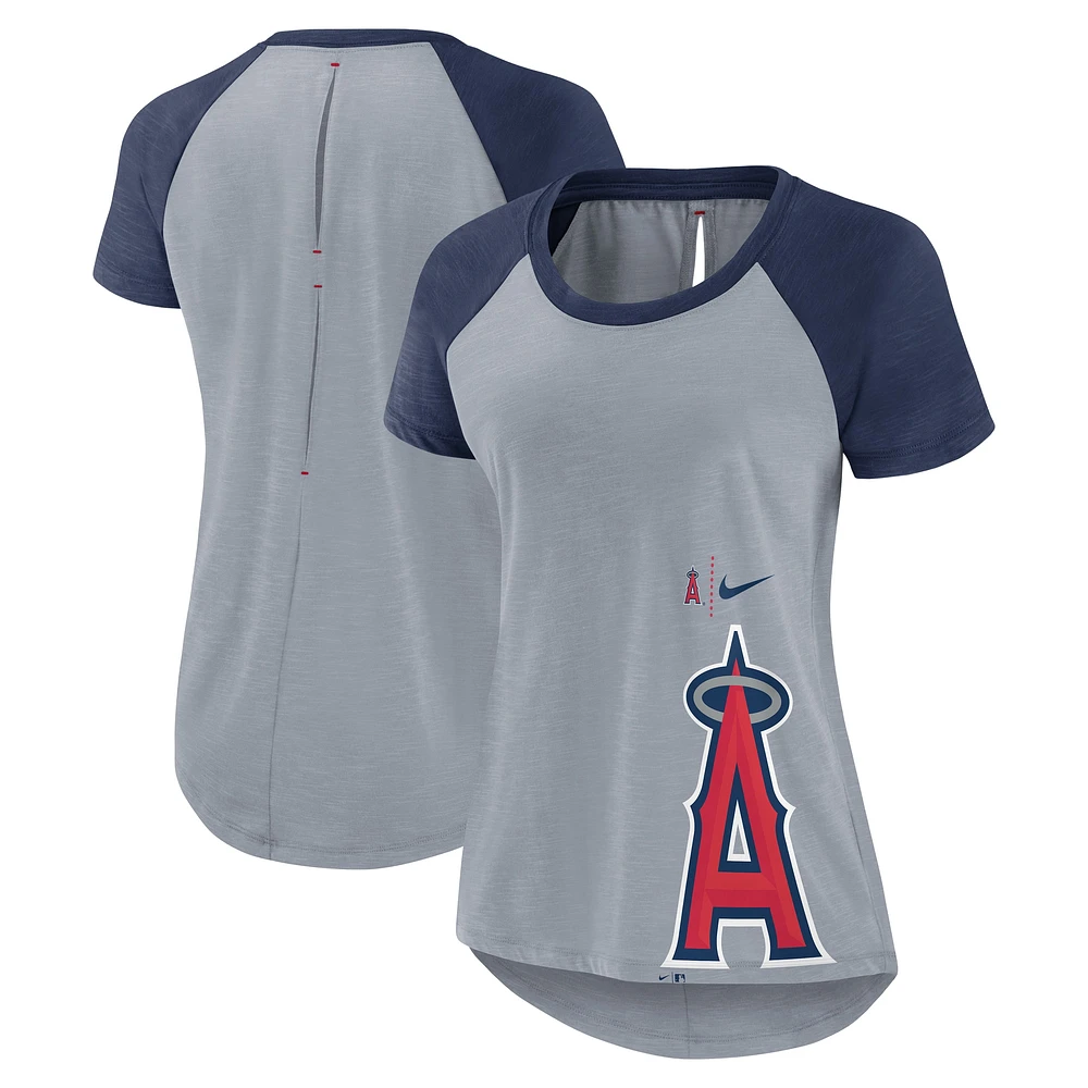 T-shirt tendance Nike gris chiné Los Angeles Angels Summer Breeze Raglan pour femme