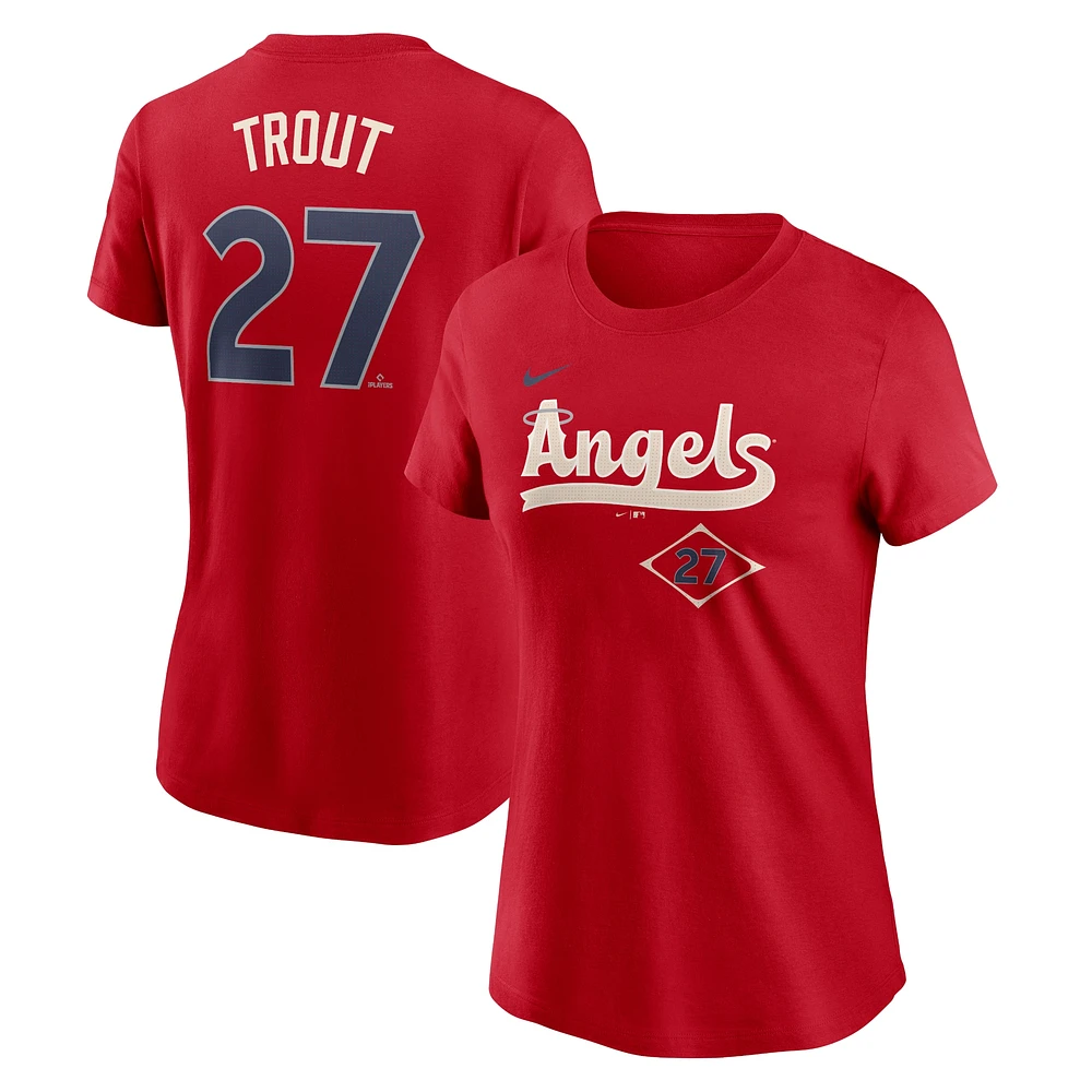 T-shirt Nike Mike Trout pour femme, rouge, Los Angeles Angels 2024 City Connect Fuse, nom et numéro du joueur