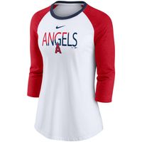 Women's Nike White/Heathered Red Los Angeles Angels Color Split Tri-Blend 3/4-Sleeve Raglan T-Shirt