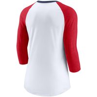 Women's Nike White/Heathered Red Los Angeles Angels Color Split Tri-Blend 3/4-Sleeve Raglan T-Shirt