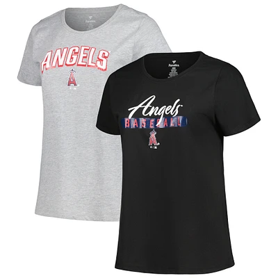 Women's Profile Black/Heather Gray Los Angeles Angels Plus T-Shirt Combo Pack