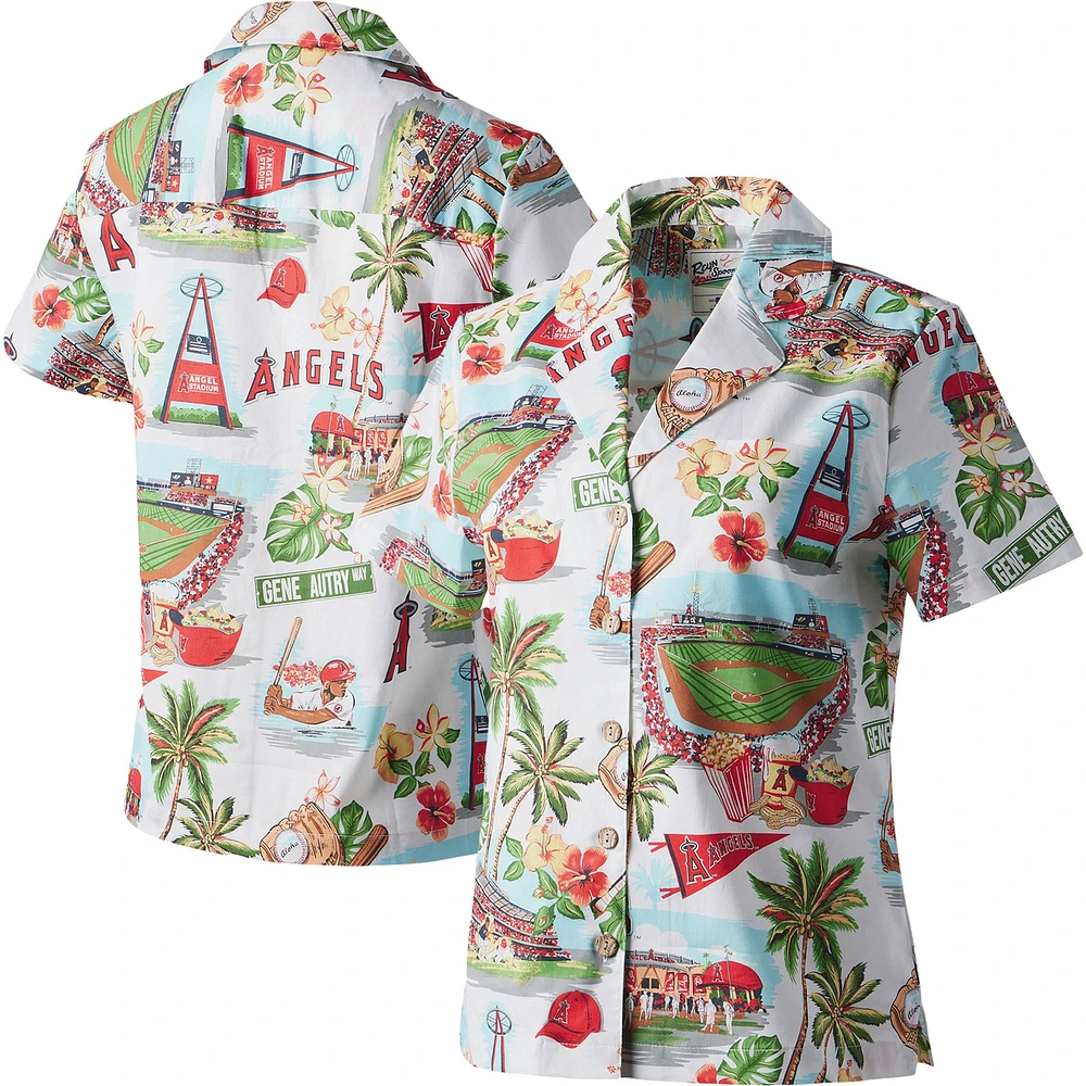 Women's Reyn Spooner White Los Angeles Angels Scenic Camp Button-Up Shirt