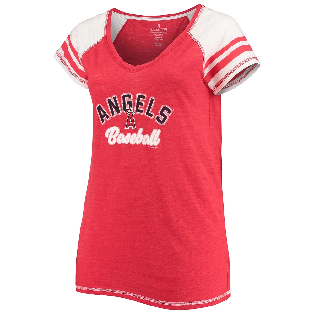 Women's Soft as a Grape Red Los Angeles Angels Curvy Color Block Tri-Blend Raglan V-Neck T-Shirt