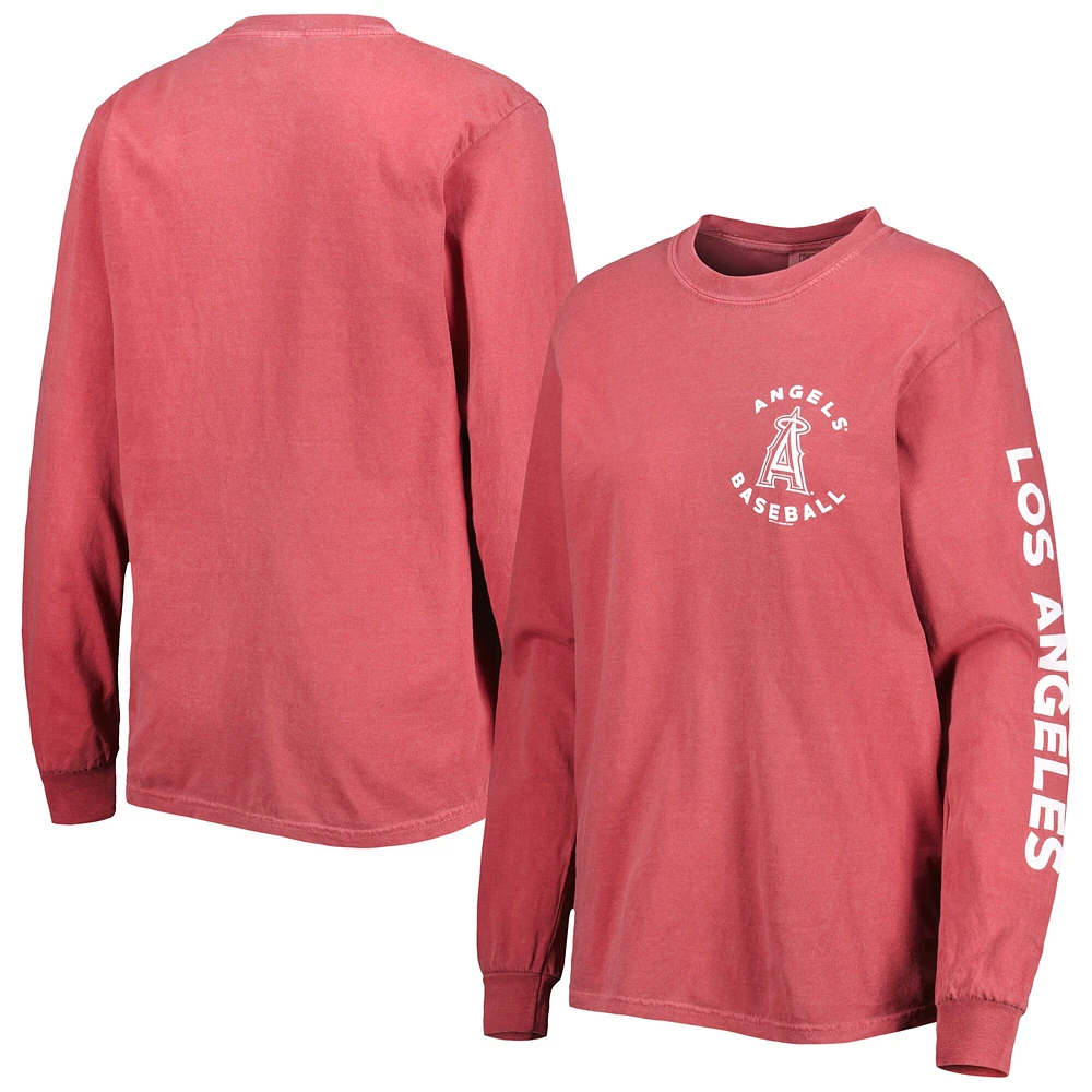 Women's Soft As A Grape Red Los Angeles Angels Team Pigment Dye Long Sleeve T-Shirt Size: Large