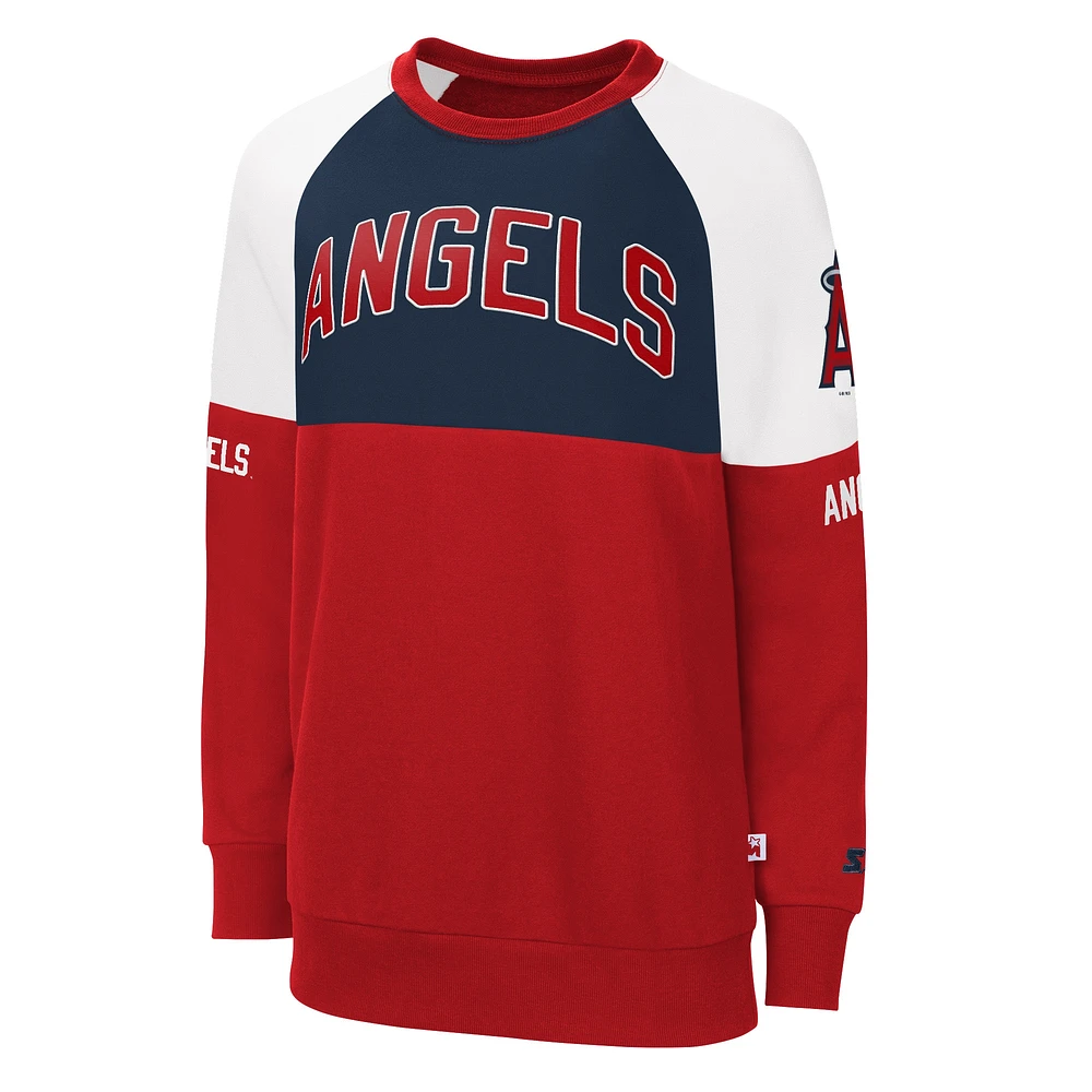 Women's Starter Red/Navy Los Angeles Angels Baseline Raglan Pullover Sweatshirt