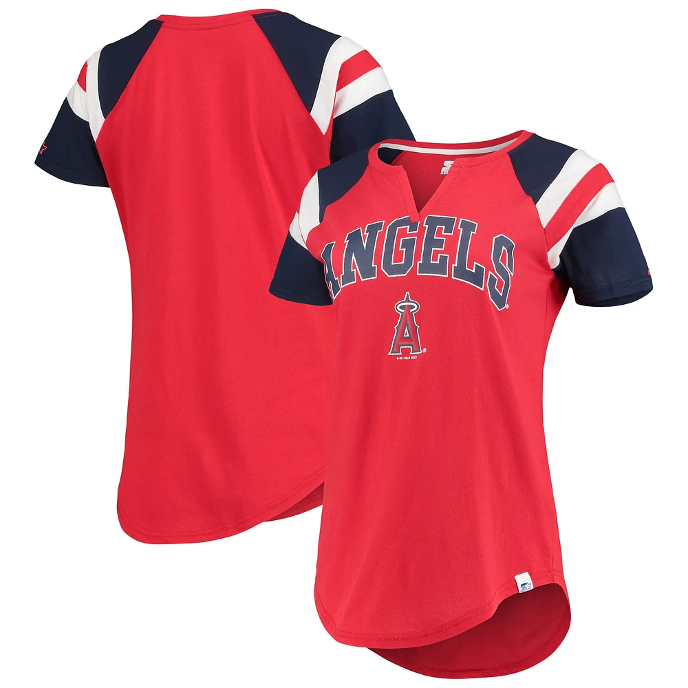 Women's Starter Red/Navy Los Angeles Angels Game On Notch Neck Raglan T-Shirt