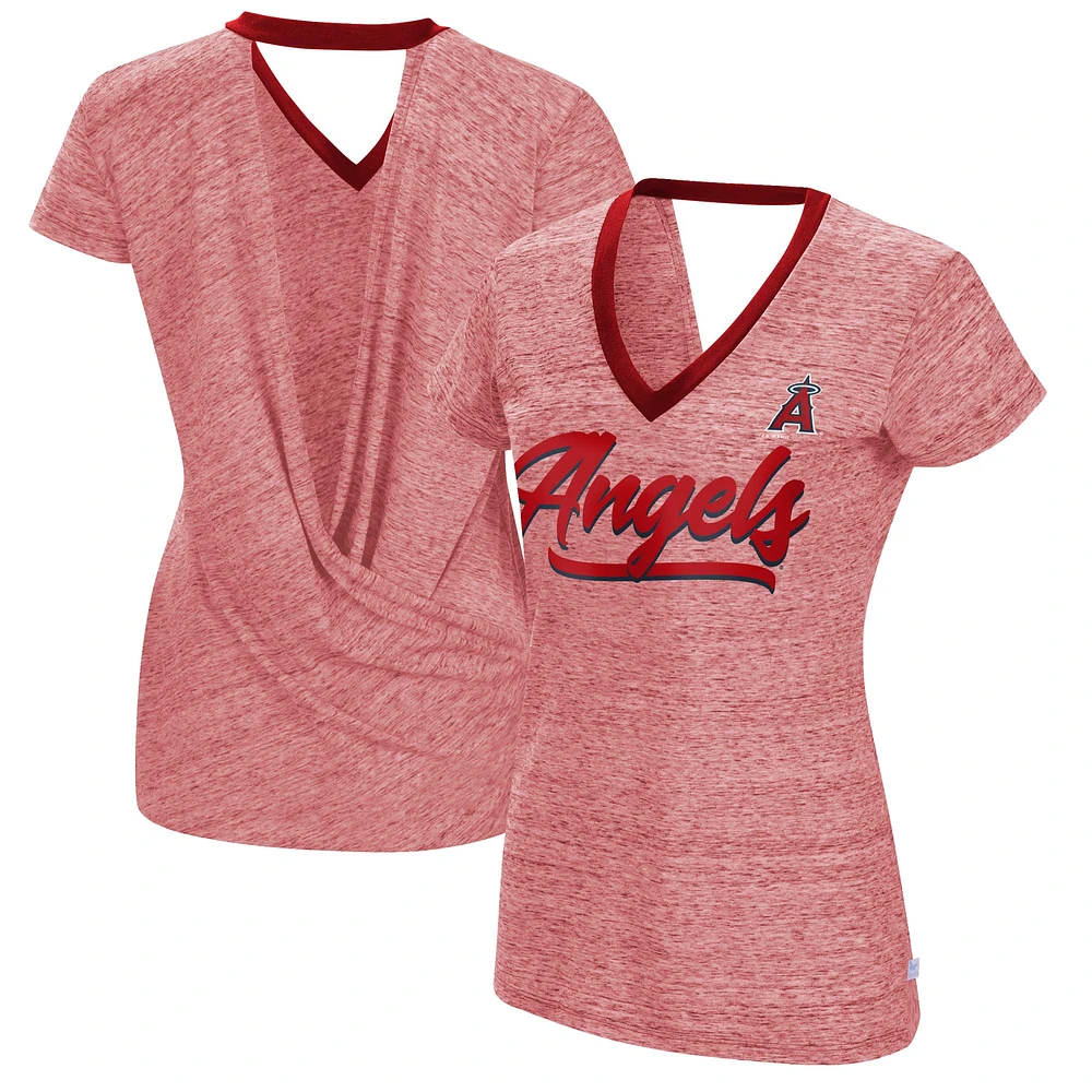 T-shirt à col en V pour femme Touch Los Angeles Angels Halftime Back Wrap Top rouge