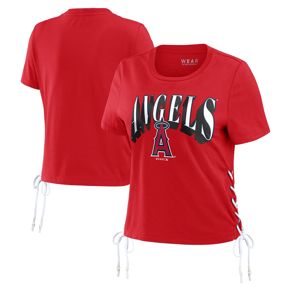 Women's WEAR by Erin Andrews Red Los Angeles Angels Side Lace-Up Cropped T-Shirt