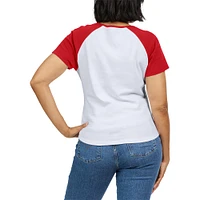 Women's WEAR by Erin Andrews White/Red Los Angeles Angels Fitted Henley Raglan T-Shirt