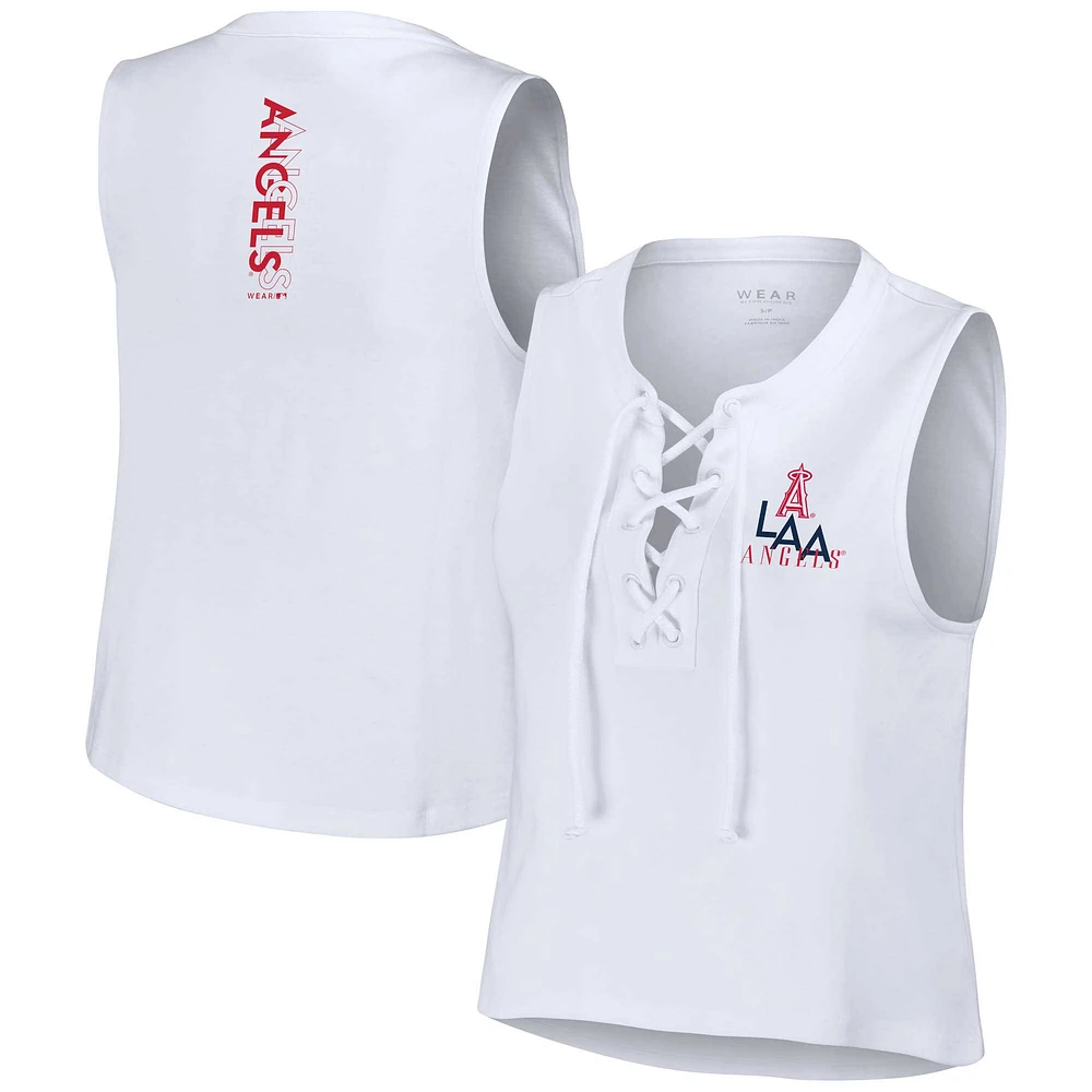 Women's WEAR by Erin Andrews White Los Angeles Angels Lace-Up Tank Top