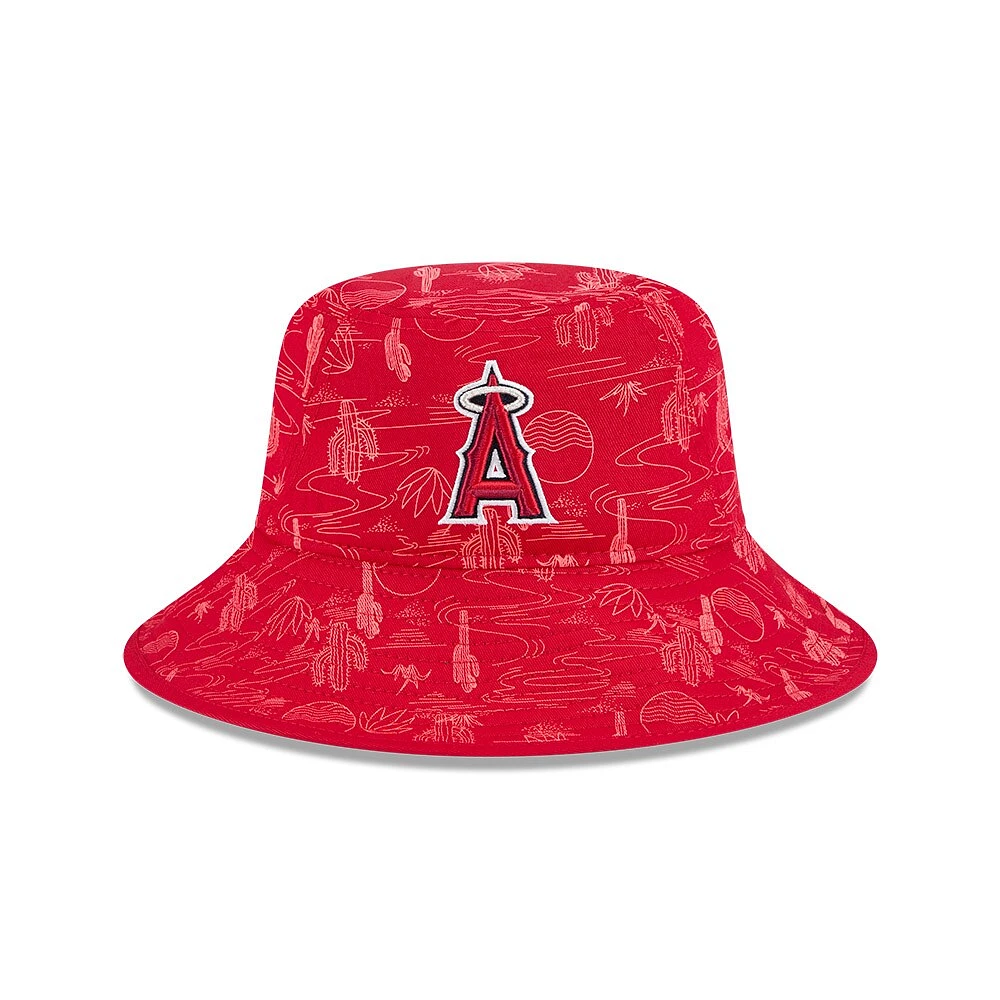 Bob rouge New Era pour jeunes Los Angeles Angels, entraînement de printemps 2025, imprimé intégral