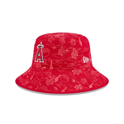 Bob rouge New Era pour jeunes Los Angeles Angels, entraînement de printemps 2025, imprimé intégral
