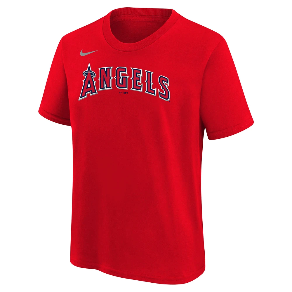 T-shirt Nike Mike Trout pour jeune, rouge, Los Angeles Angels Home, nom et numéro du joueur