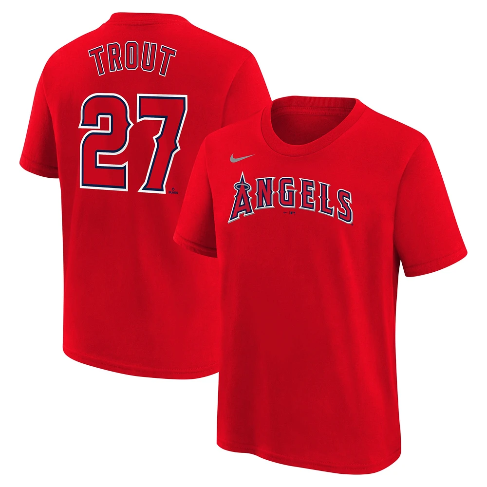 T-shirt Nike Mike Trout pour jeune, rouge, Los Angeles Angels Home, nom et numéro du joueur