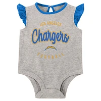 Los Angeles Chargers All Dolled Up trois pièces body, jupe et chaussons pour bébé fille gris chiné/bleu poudré