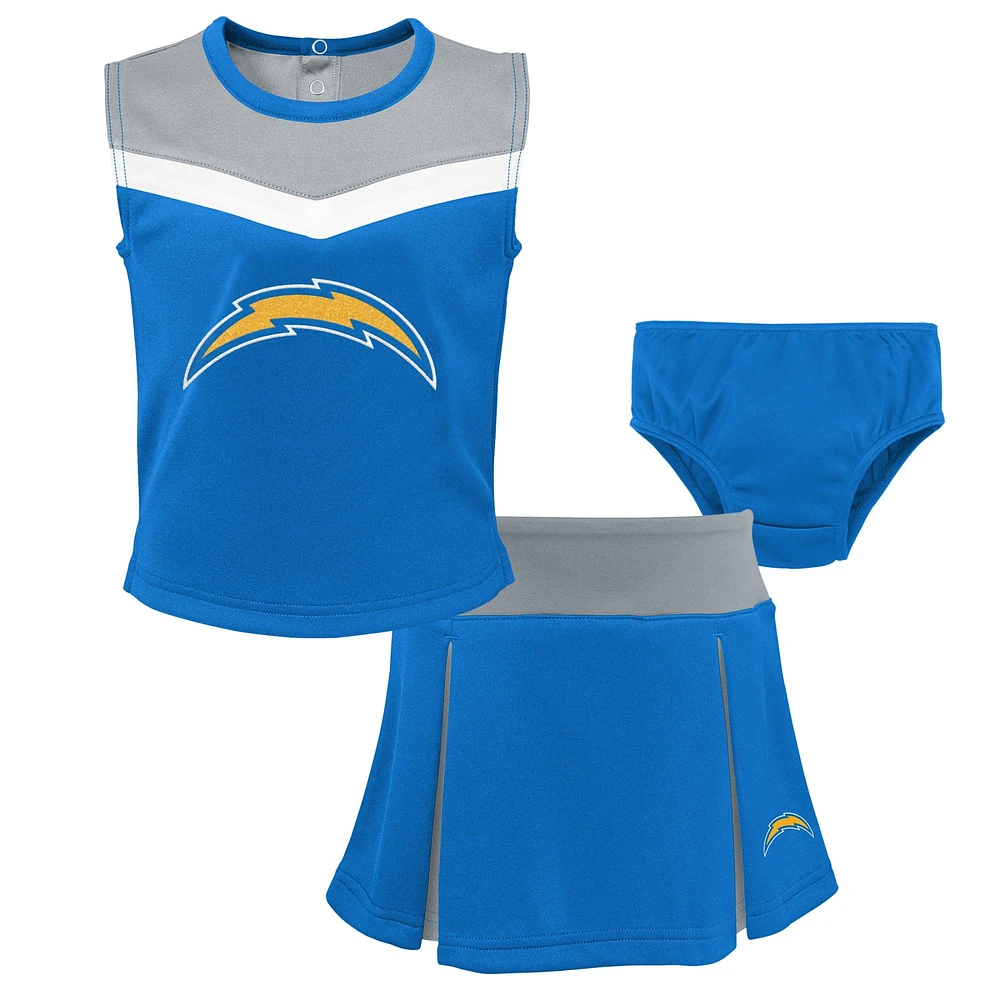 Girls Toddler Powder Blue Los Angeles Chargers Spirit Cheer Ensemble de pom-pom girl deux pièces avec bloomer