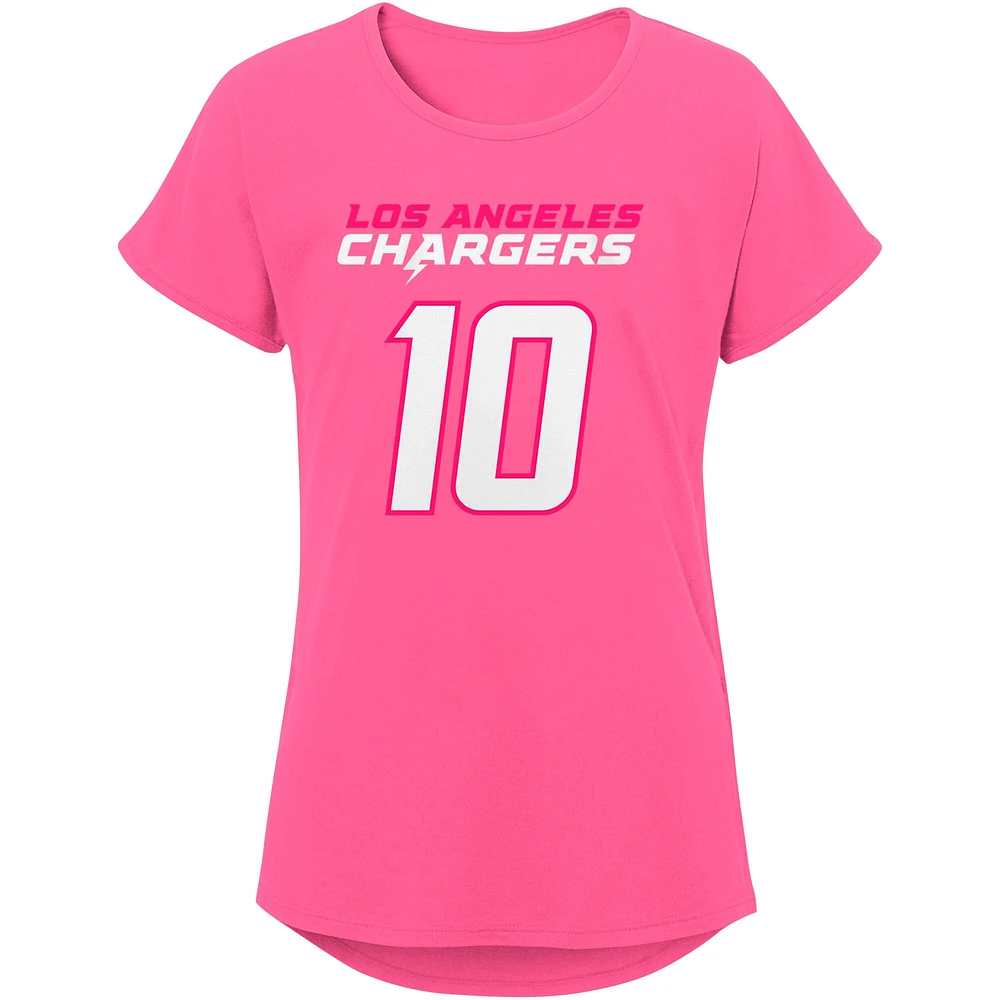 T-shirt rose avec nom et numéro de joueur des Chargers Los Angeles Justin Herbert pour jeunes filles