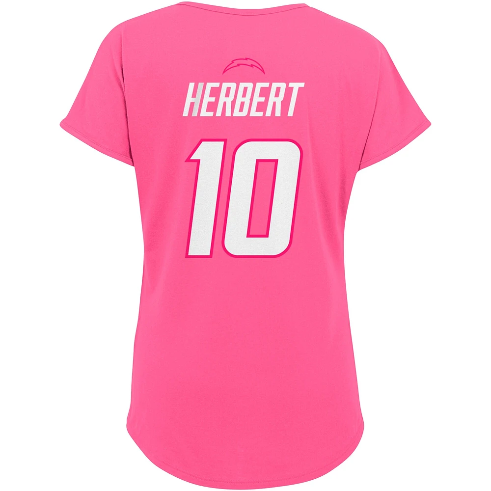 Girls Youth Justin Herbert Pink Los Angeles Chargers Player Name & Number T-Shirt