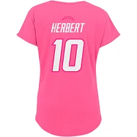 T-shirt rose avec nom et numéro de joueur des Chargers Los Angeles Justin Herbert pour jeunes filles