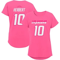 T-shirt rose avec nom et numéro de joueur des Chargers Los Angeles Justin Herbert pour jeunes filles