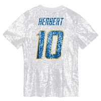 Maillot à col en V sequins bleu poudré Justin Herbert pour jeunes filles des Los Angeles Chargers