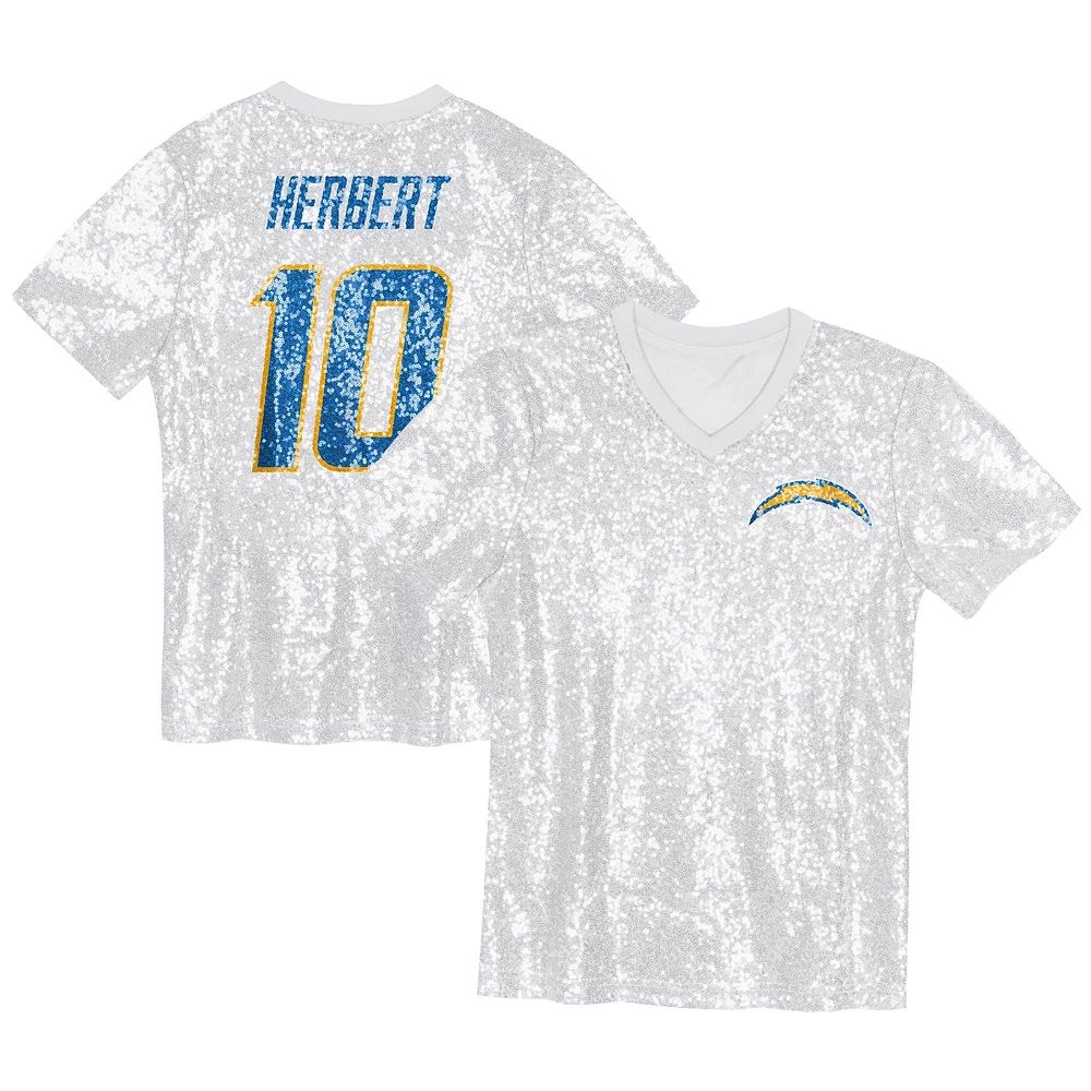 Maillot à col en V sequins bleu poudré Justin Herbert pour jeunes filles des Los Angeles Chargers