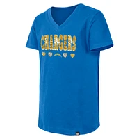 Girls Youth New Era Powder Blue Los Angeles Chargers Flip Sequin V-Neck T-Shirt