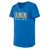 T-shirt à col en V sequins bleu poudré Los Angeles Chargers de New Era pour fille