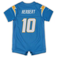 Maillot Nike Justin Herbert pour bébé, barboteuse de jeu des Chargers Los Angeles, bleu poudre