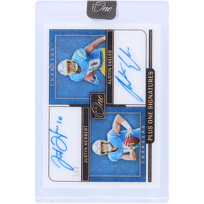 Justin Herbert & Austin Ekeler Los Angeles Chargers Autographed 2022 Panini One Plus One Signatures #157 #1/3 Card