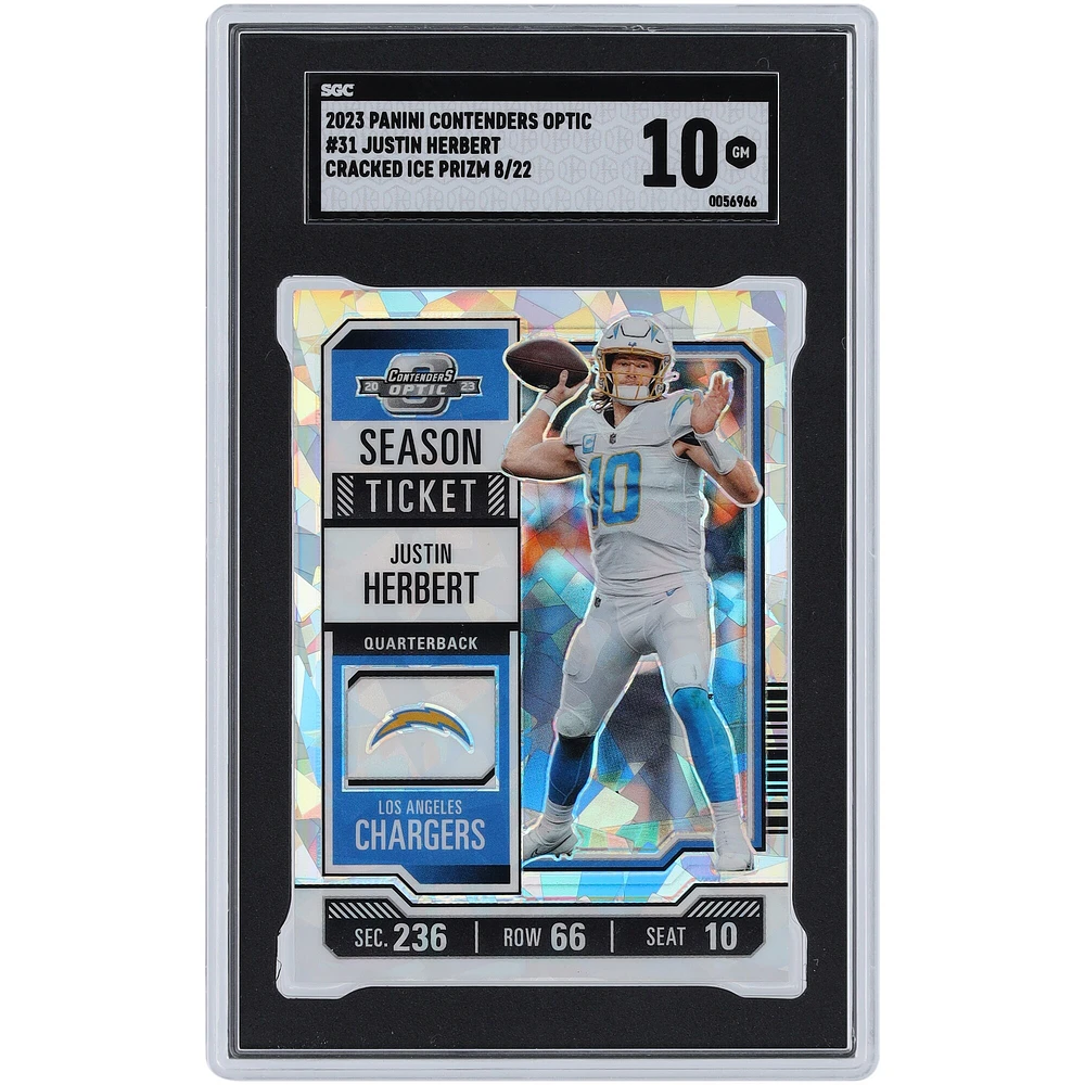 Justin Herbert Los Angeles Chargers 2023 Panini Contenders Optic Cracked Ice Prizm #31 #8/22 SGC Carte authentifiée 10