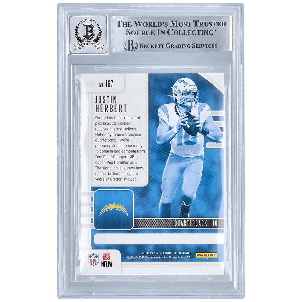 Carte de recrue authentifiée 2020 Panini Absolute #167 BAS autographiée par Justin Herbert des Los Angeles Chargers