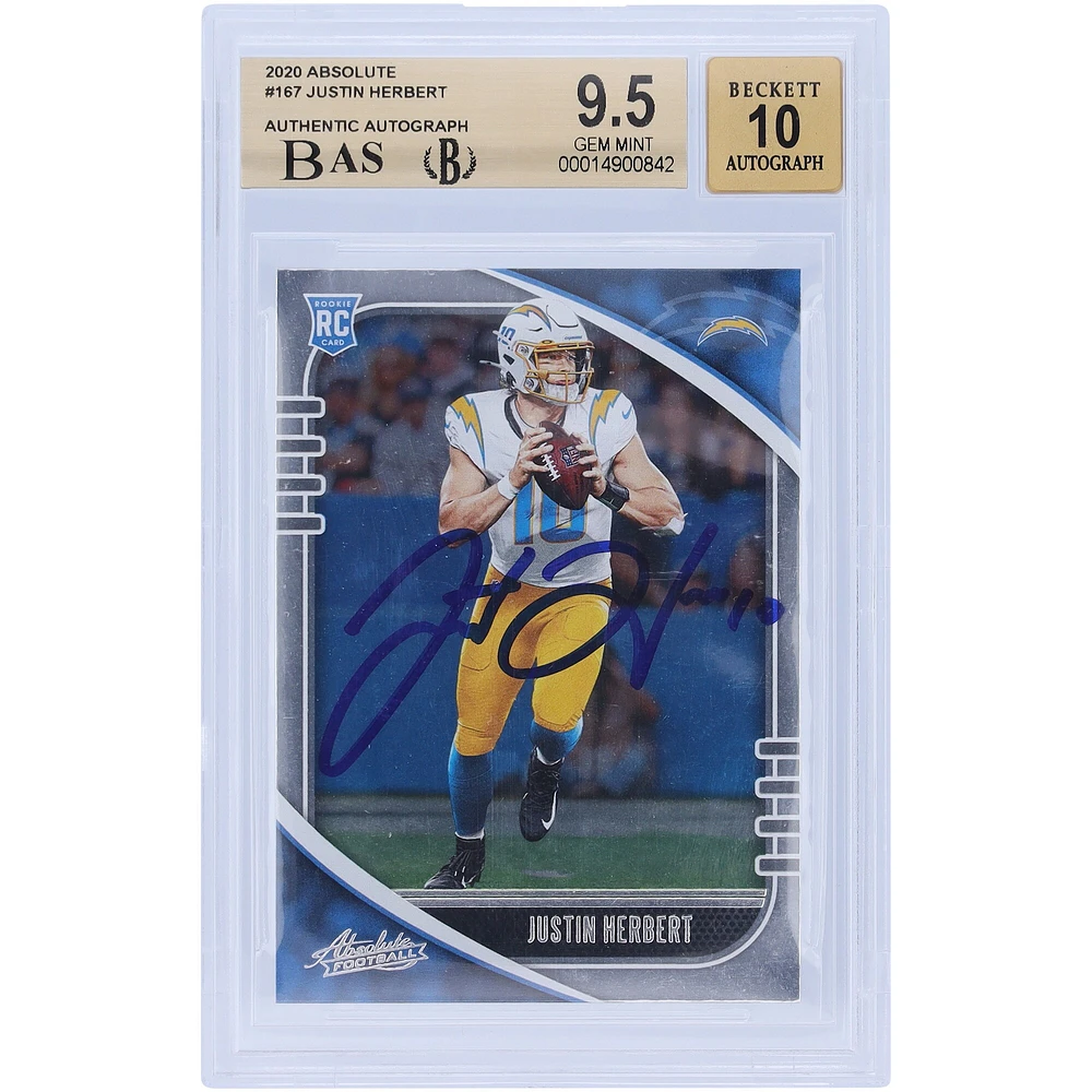 Carte de recrue autographiée 2020 Panini Absolute #167 BAS 9,5/10 authentifiée par Justin Herbert Los Angeles Chargers - Sous-catégories 9,5/9,5/9,5/9,5