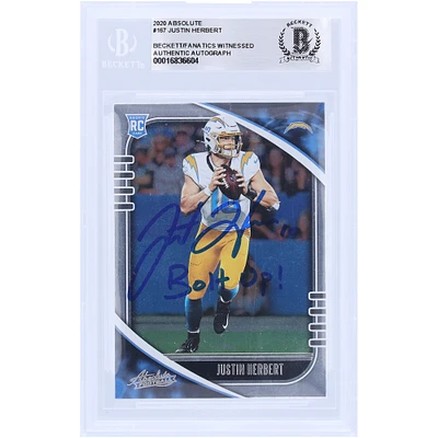 Justin Herbert Los Angeles Chargers Carte de recrue authentifiée 2020 Panini Absolute #167 Beckett Fanatics avec l'inscription « Bolt Up ! »
